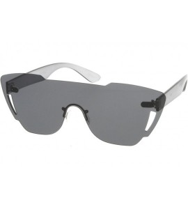 Rimless Oversize Rimless Cutout Thick Arms Tinted Mono Lens Shield Sunglasses 73mm - Smoke - C717Z7093S5 $22.28