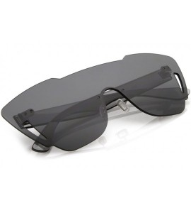 Rimless Oversize Rimless Cutout Thick Arms Tinted Mono Lens Shield Sunglasses 73mm - Smoke - C717Z7093S5 $22.28