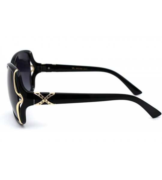 Oversized Womens Rhinestone Butterfly Designer Fashion Plastic Sunglasses - Black Smoke - CS18WMQCQ76 $23.40