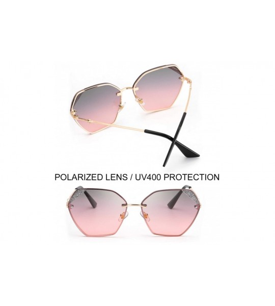 Sport Sunglasses for Women Fashion Polygonal Rimless Metal Frame Women Stylish Shades - Silverpink - C818WKN43YW $28.46