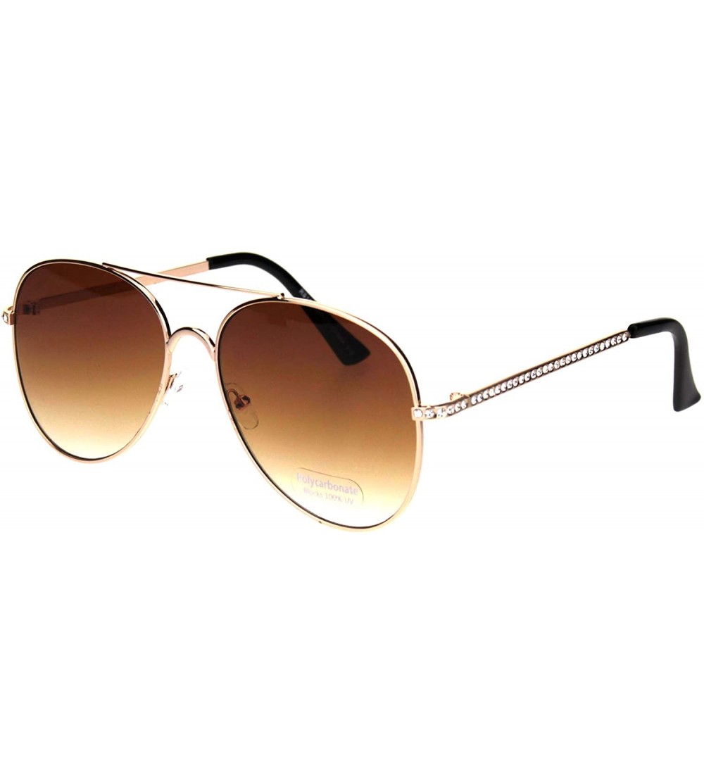 Aviator Womens Aviator Sunglasses Rhinestones Temple Metal Frame UV 400 - Gold (Brown) - CC18R7AQR9R $20.27