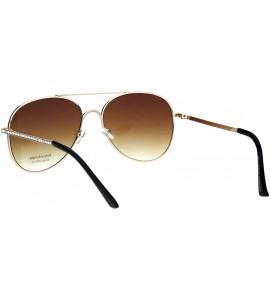 Aviator Womens Aviator Sunglasses Rhinestones Temple Metal Frame UV 400 - Gold (Brown) - CC18R7AQR9R $20.27