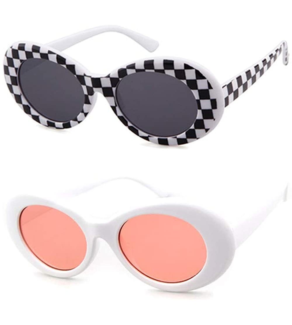 Oval Authentic Clout Goggles Bold Oval Retro Mod Kurt Cobain Sunglasses Clout Round Lens - B2 (2 Packs) Checkered+pink - CO18...