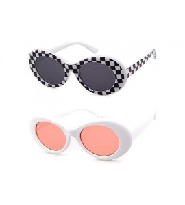 Oval Authentic Clout Goggles Bold Oval Retro Mod Kurt Cobain Sunglasses Clout Round Lens - B2 (2 Packs) Checkered+pink - CO18...