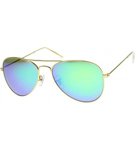 Aviator Premium Flash Mirror Lens Aviator Sunglasses (Nickel Plated Metal Frame) - Gold / Green Mirror - C812CIGLH0R $28.10