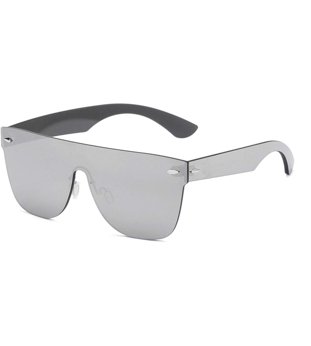Sport Oversized Square Rimless Sunglasses Rectangular Mirrored Full Eyewear For Women Men - Silver Mirror - CA18NGE8UGH $31.49