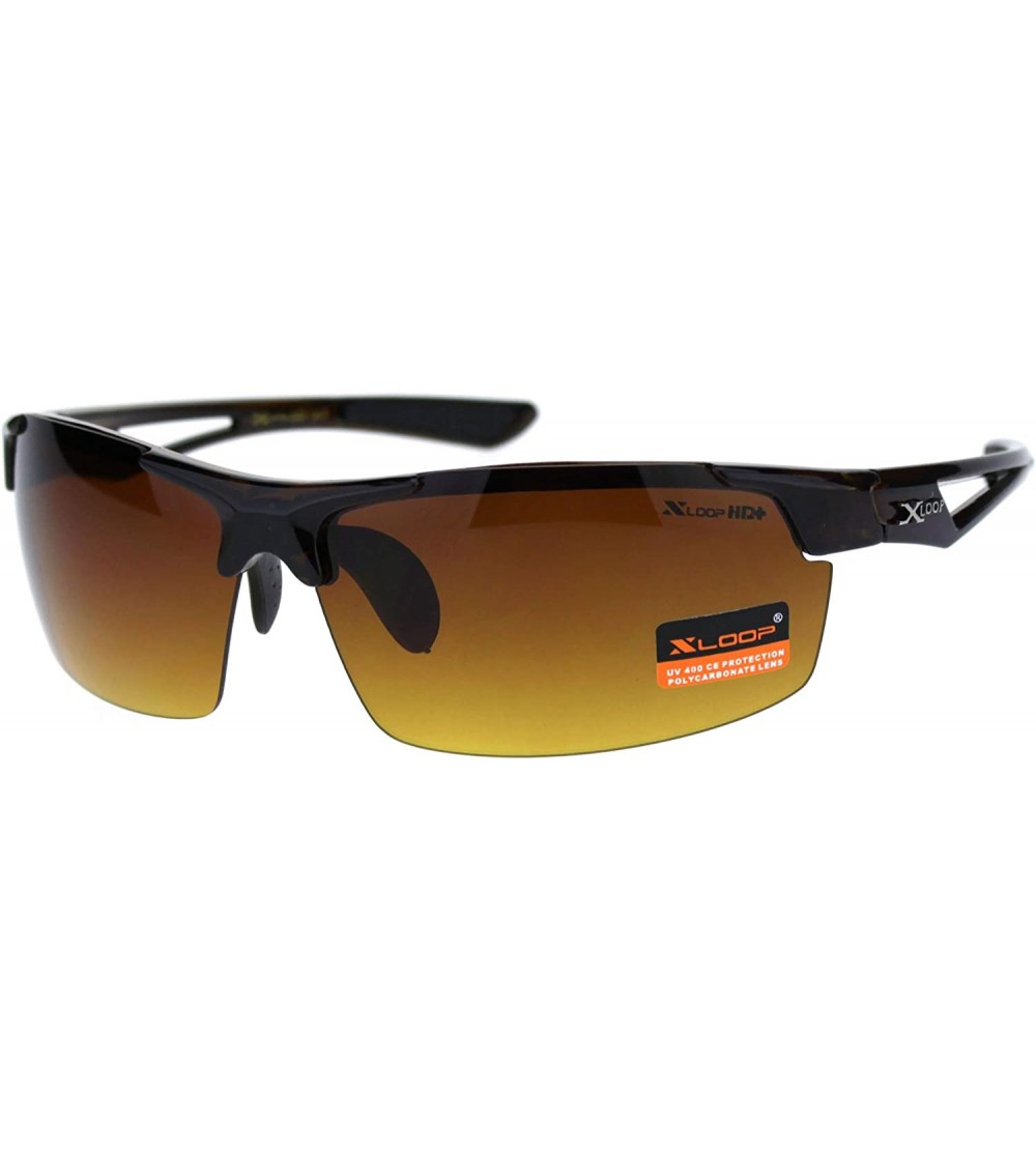 Wrap Xloop HD Sunglasses Mens Half Rim Light Weight Wrap Around Sports UV 400 - Brown - CC192LC4DWH $19.84