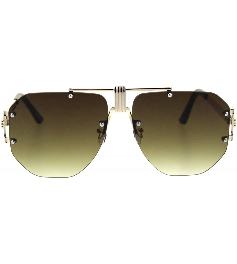 Rectangular Mens Luxury Art Deco Mobster Rimless Racer Sunglasses - Light Gold Gradient Brown - CV18SIXOWU8 $19.37