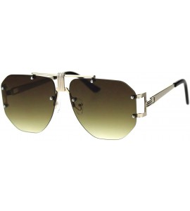 Rectangular Mens Luxury Art Deco Mobster Rimless Racer Sunglasses - Light Gold Gradient Brown - CV18SIXOWU8 $19.37