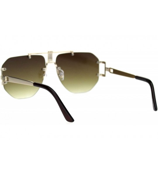 Rectangular Mens Luxury Art Deco Mobster Rimless Racer Sunglasses - Light Gold Gradient Brown - CV18SIXOWU8 $19.37