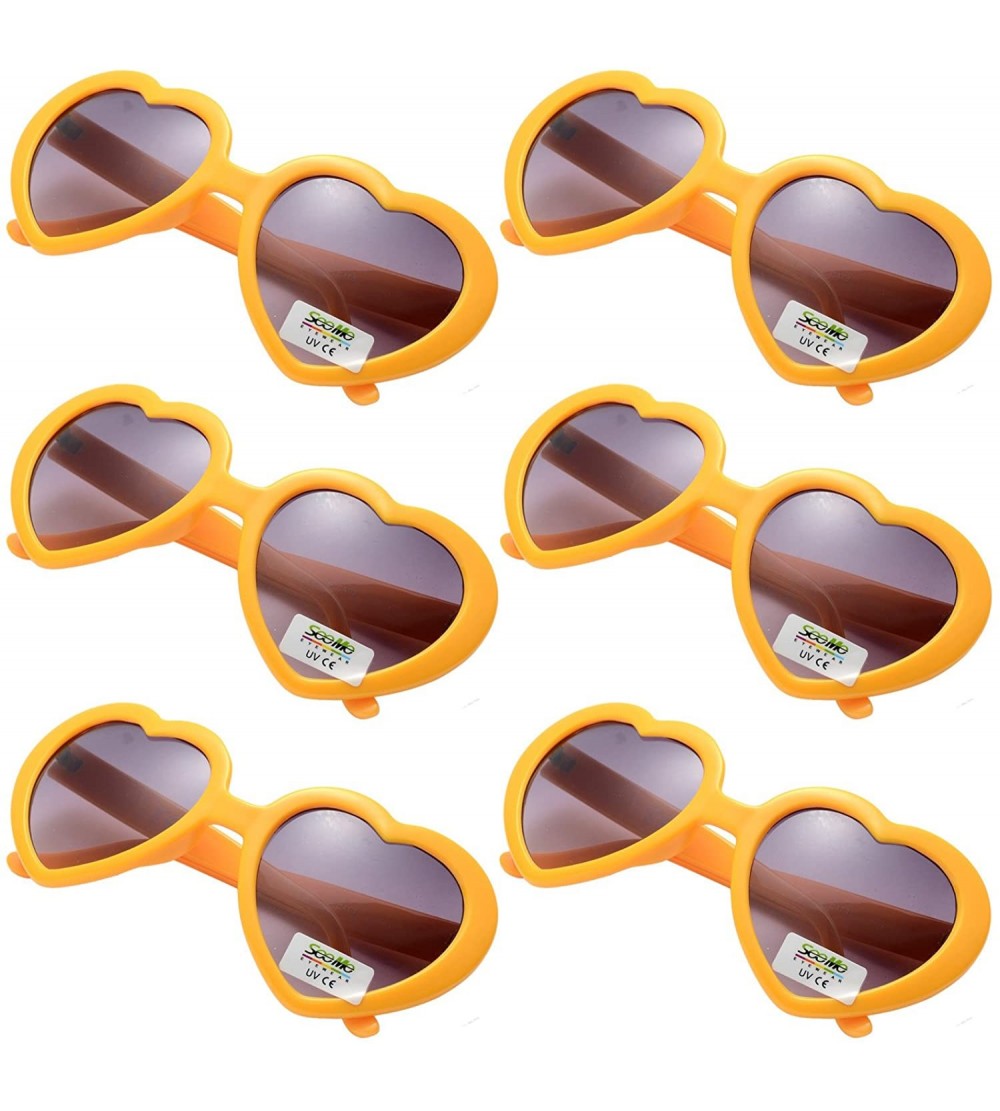 Round 6 Pack Neon Colors Heart Shape Sunglasses Party Favor Supplies - Yellow - CI18CGOTTI7 $20.05