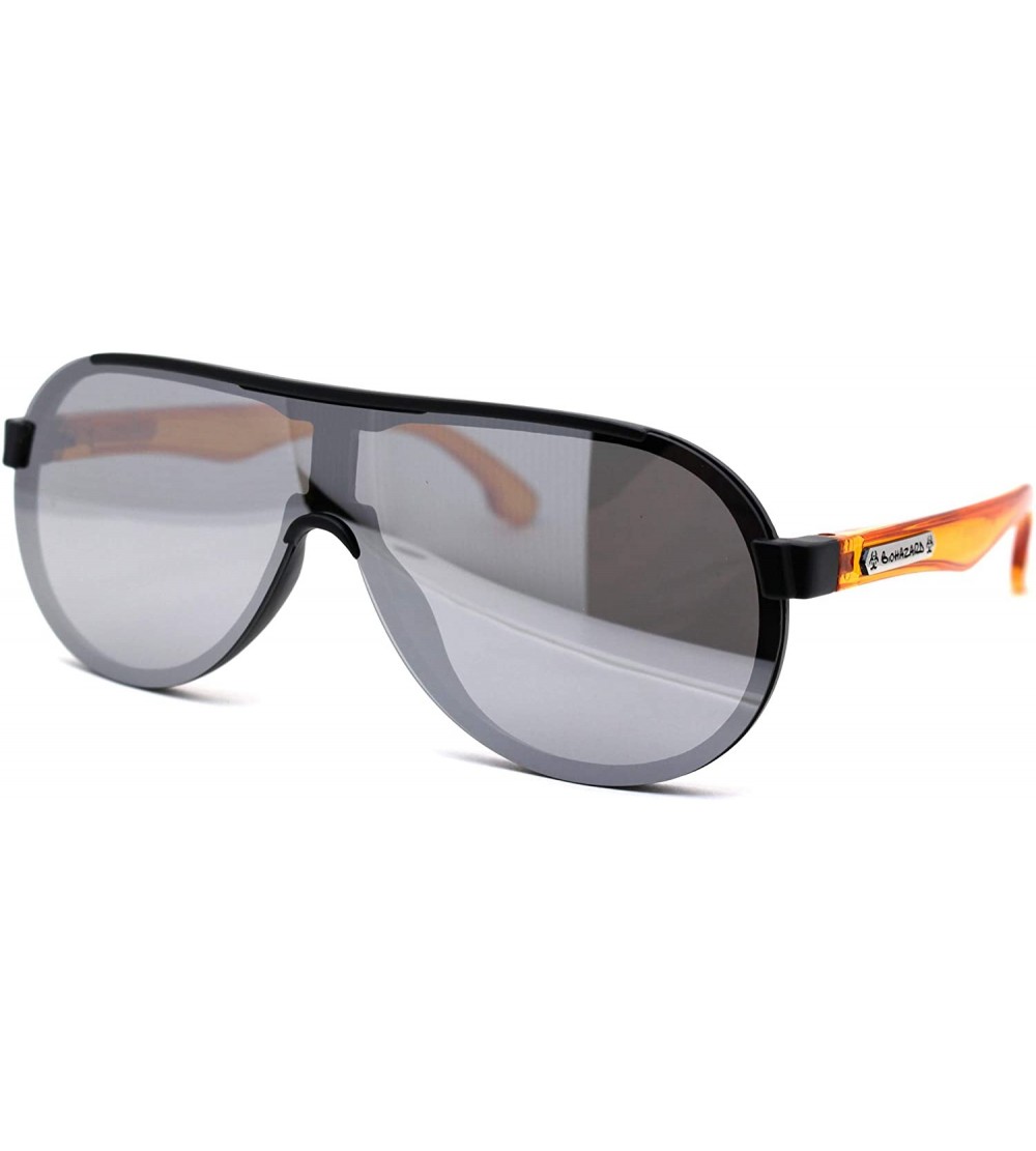 Shield Mens Exposed Lens Edge Plastic Shield Racer Sunglasses - Matte Black Orange Silver Mirror - CX197EHKKET $22.89
