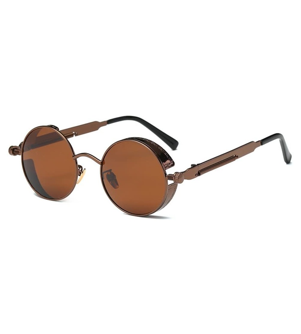 Oversized Men Women Retro Vintage Glasses Steampunk Round Metal UV400 Eyewear Sunglasses Anti Uv Sunglass Coffee + Brown - CY...