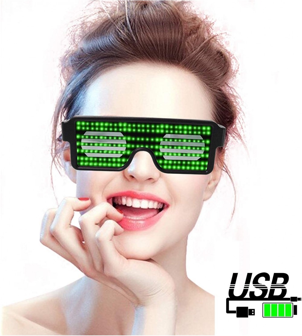 Square Glasses Rechargeable Animation Halloween Christmas - Led-green - CY18KY8IGAQ $24.37