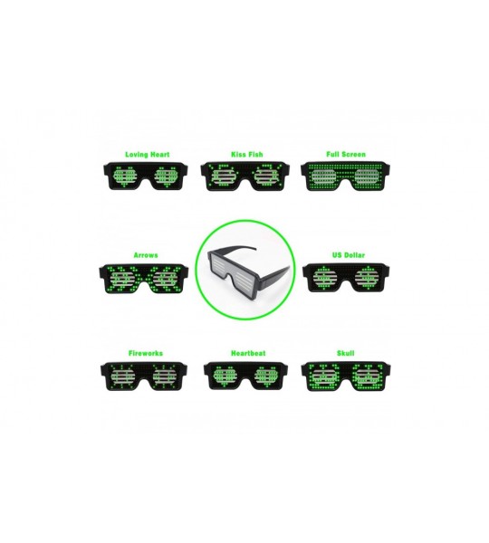 Square Glasses Rechargeable Animation Halloween Christmas - Led-green - CY18KY8IGAQ $24.37