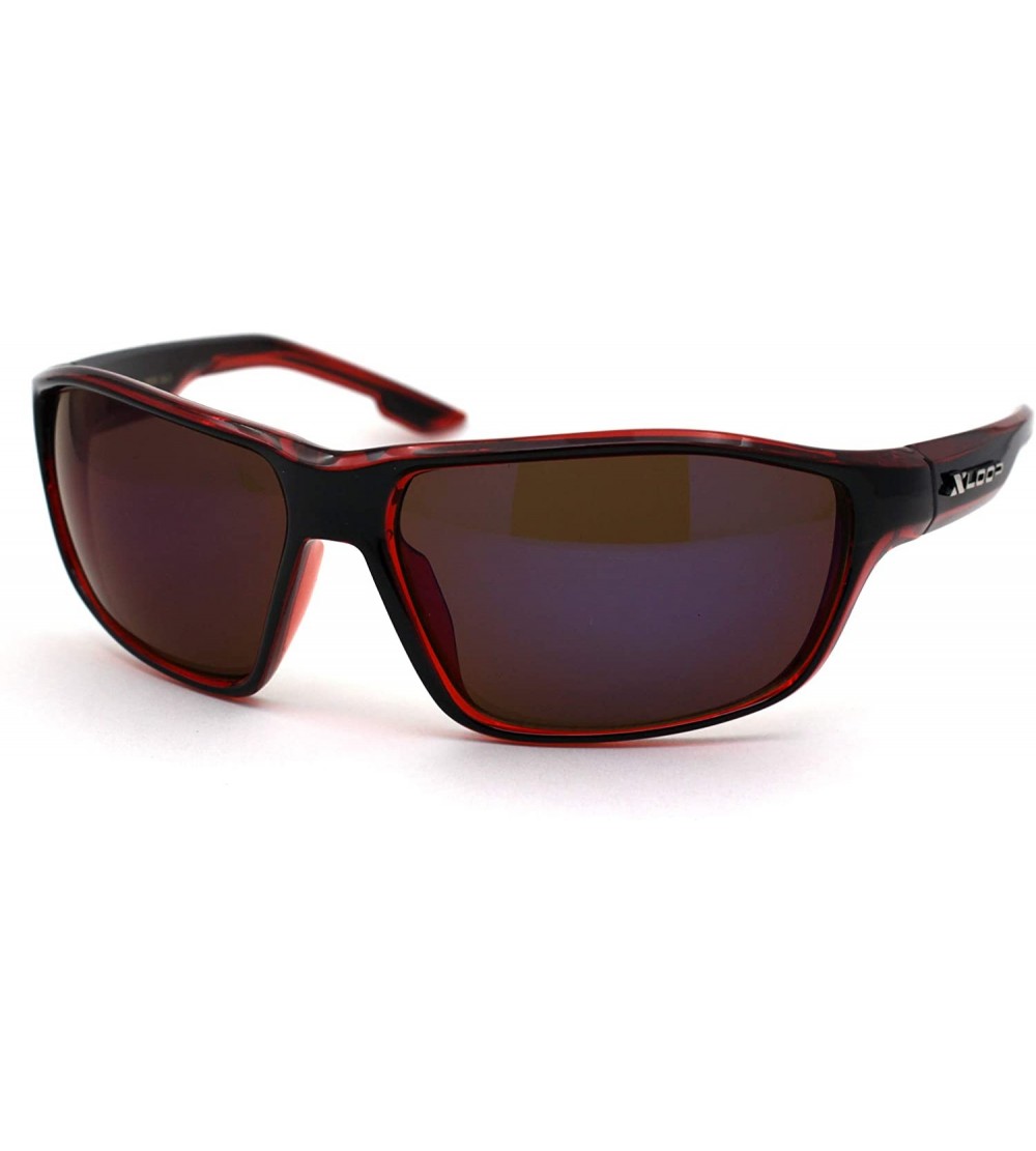 Sport Xloop Mens 2 Tone Plastic Rectangular Sport Warp Sunglasses - Red Black Blue Mirror - C61966RYCI2 $24.65