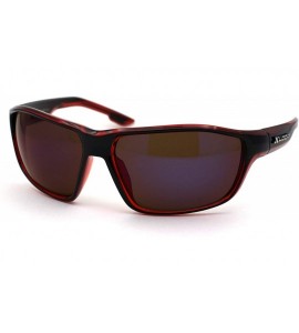 Sport Xloop Mens 2 Tone Plastic Rectangular Sport Warp Sunglasses - Red Black Blue Mirror - C61966RYCI2 $24.65