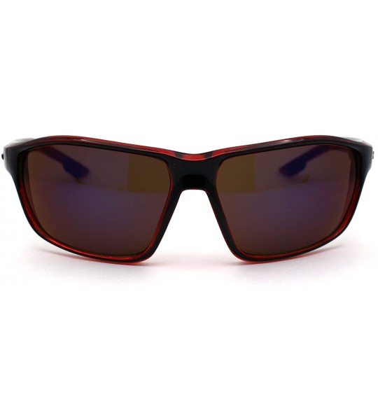 Sport Xloop Mens 2 Tone Plastic Rectangular Sport Warp Sunglasses - Red Black Blue Mirror - C61966RYCI2 $24.65