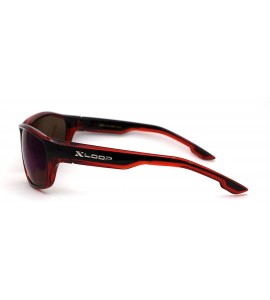 Sport Xloop Mens 2 Tone Plastic Rectangular Sport Warp Sunglasses - Red Black Blue Mirror - C61966RYCI2 $24.65