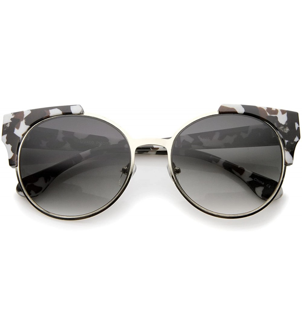 Rimless Modern Semi-Rimless Corner Horn Rimmed Round Sunglasses 53mm - Gray Camo-silver / Lavender - CH12J18F64D $20.42