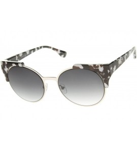 Rimless Modern Semi-Rimless Corner Horn Rimmed Round Sunglasses 53mm - Gray Camo-silver / Lavender - CH12J18F64D $20.42