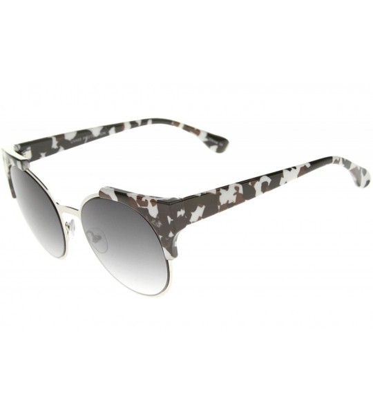 Rimless Modern Semi-Rimless Corner Horn Rimmed Round Sunglasses 53mm - Gray Camo-silver / Lavender - CH12J18F64D $20.42