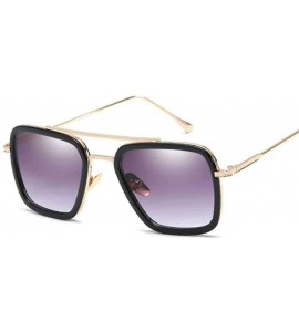 Oversized Sunglasses Men Vintage Brand Designer Coating Sun Glasses Women Gold Brown - Gold Double Gray - CO18Y2OYSN8 $17.87