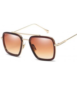 Oversized Sunglasses Men Vintage Brand Designer Coating Sun Glasses Women Gold Brown - Gold Double Gray - CO18Y2OYSN8 $17.87