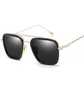 Oversized Sunglasses Men Vintage Brand Designer Coating Sun Glasses Women Gold Brown - Gold Double Gray - CO18Y2OYSN8 $17.87