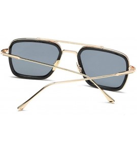 Oversized Sunglasses Men Vintage Brand Designer Coating Sun Glasses Women Gold Brown - Gold Double Gray - CO18Y2OYSN8 $17.87