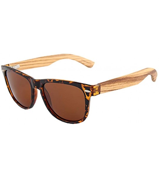 Wayfarer Wooden Sunglasses Zebra Wood Sunglasses With Speckled Havana Brown Frame and Brown Polarized Lens - CT18IEGC4EW $51.79