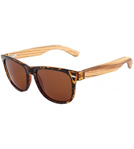 Wayfarer Wooden Sunglasses Zebra Wood Sunglasses With Speckled Havana Brown Frame and Brown Polarized Lens - CT18IEGC4EW $51.79