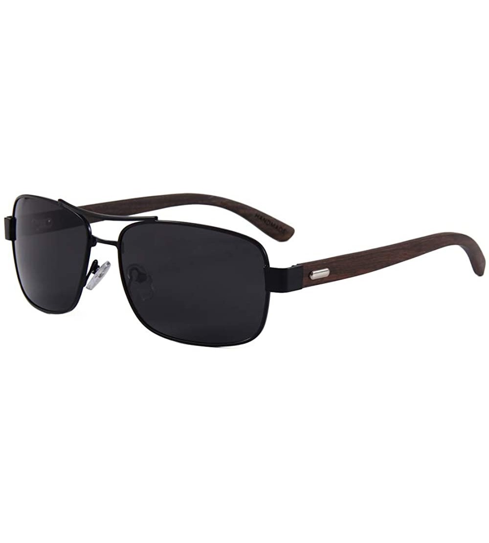 Cat Eye Real Wood Polarized Sunglasses - Ebony Wood Slim Aviators With Smoke Black Lenses - CK1949Q5QM6 $50.83