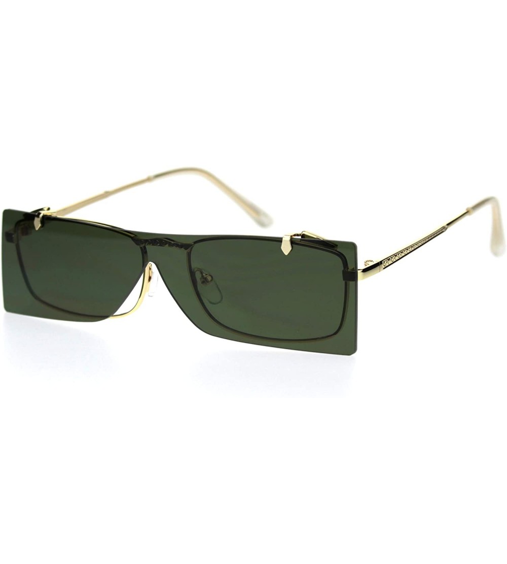 Shield Unisex Funky Shield Flip Up Retro Rectangular Victorian Sunglasses - Gold Green - C518TUZ5C97 $27.14
