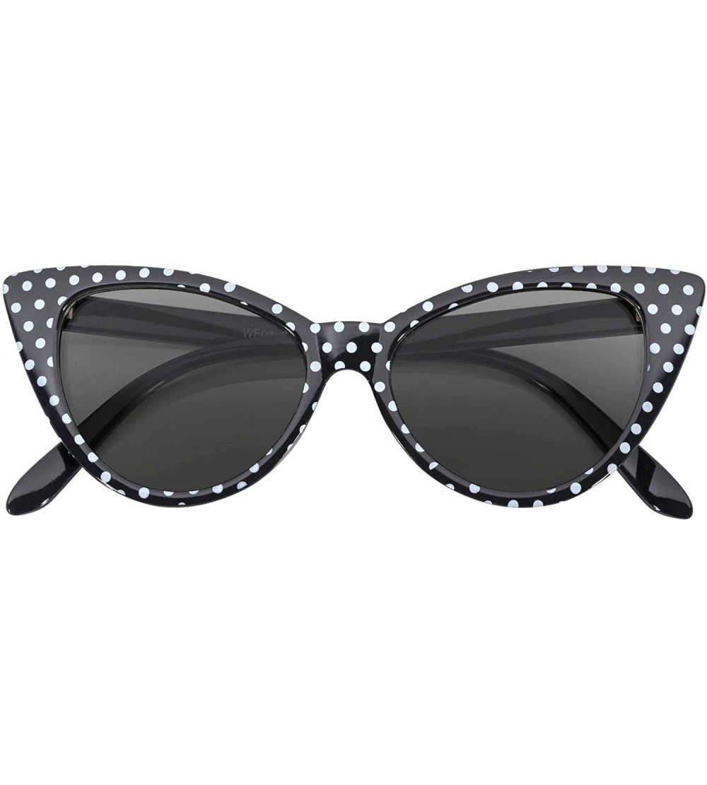 Cat Eye Women's Cateye Vintage Sunglasses UV400 - Black White Dots Frame / Smoke Lens - CM124KE9VWV $17.13