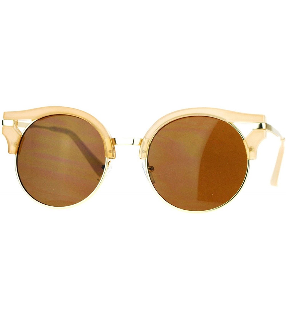 Round Womens Fashion Sunglasses Wing Topped Round Circle Designer Frame - Beige - C8189Y43CSZ $19.99