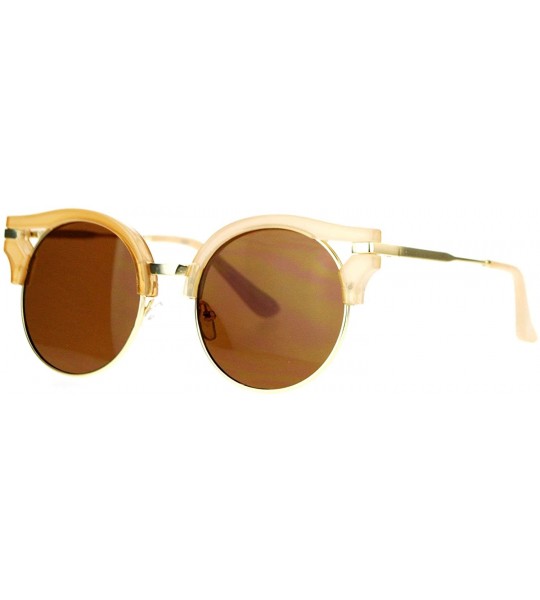 Round Womens Fashion Sunglasses Wing Topped Round Circle Designer Frame - Beige - C8189Y43CSZ $19.99