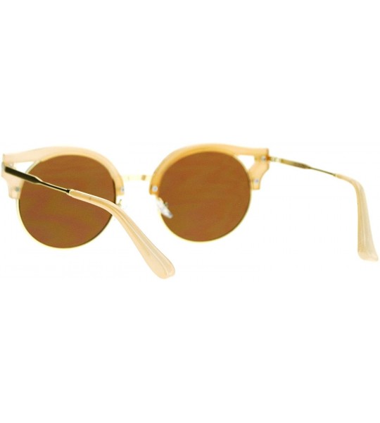 Round Womens Fashion Sunglasses Wing Topped Round Circle Designer Frame - Beige - C8189Y43CSZ $19.99