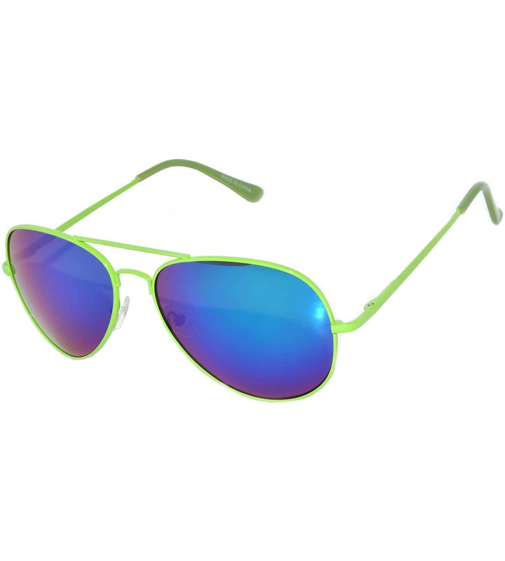 Aviator Classic Aviator Sunglasses Mirror Lens Colored Metal Frame with Spring Hinge - Green_mirror_lens - CE1223Q2F1R $17.51