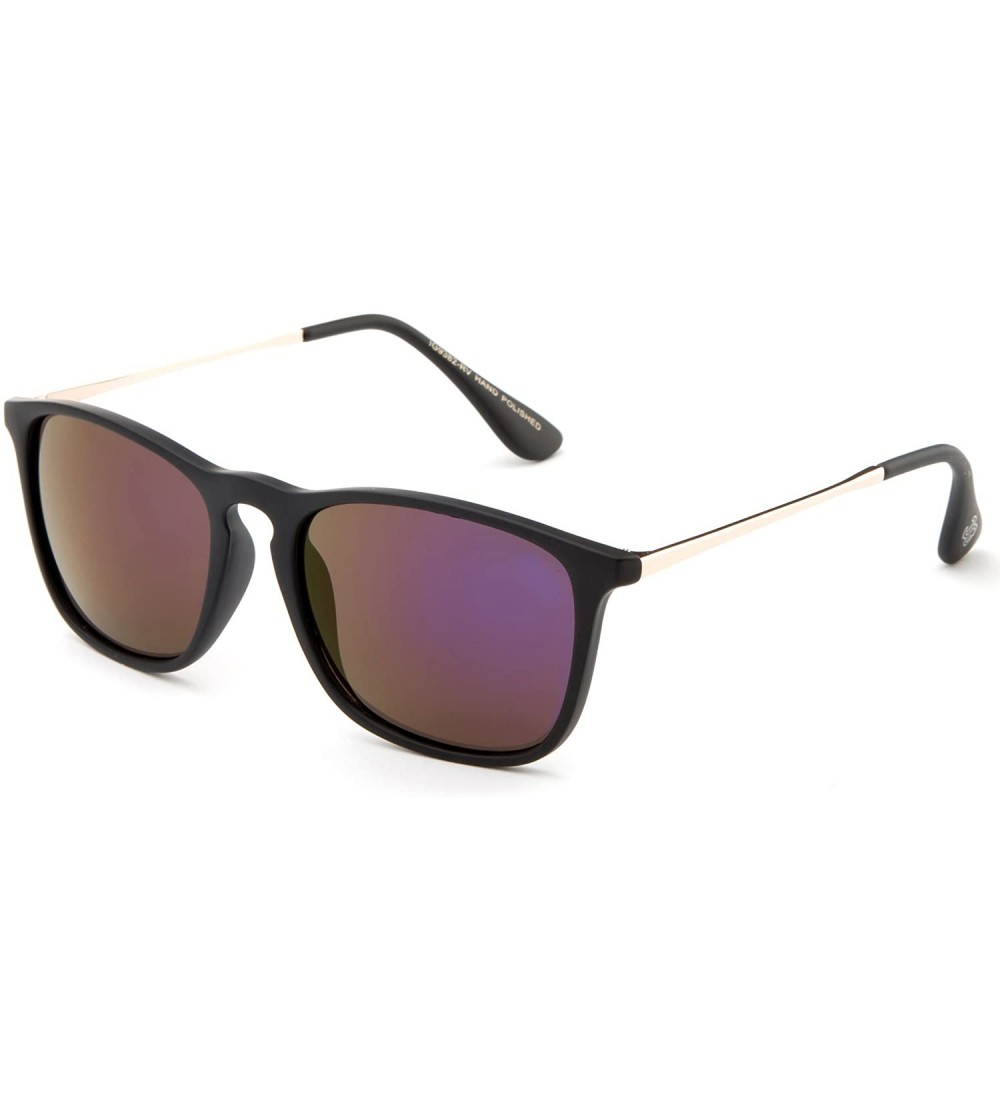 Wayfarer Newbee Fashion Classic Unisex Keyhole Fashion Sunglasses with Flash Lens - Matte Black/Purple - CO129KGIS4B $18.84