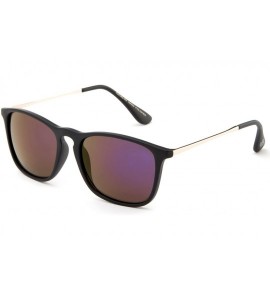 Wayfarer Newbee Fashion Classic Unisex Keyhole Fashion Sunglasses with Flash Lens - Matte Black/Purple - CO129KGIS4B $18.84