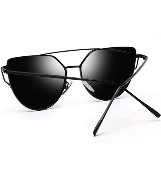 Oversized Cateye Sunglasses for Women - Metal Frame Flat Lens Womens Sunglasses Polarized - Black Frame Black Lens - CA12G4V8...