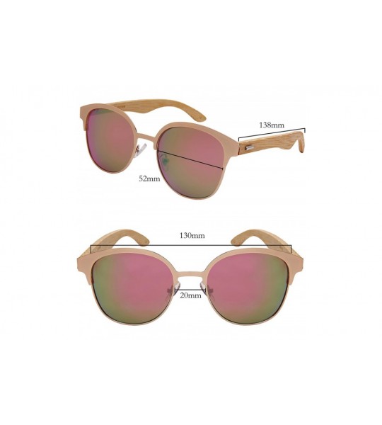 Wayfarer Round Horn Rimmed Bamboo Wooden Sunglasses Women Mirror Lens 5110BM-REV - C0187D7DLH6 $25.82