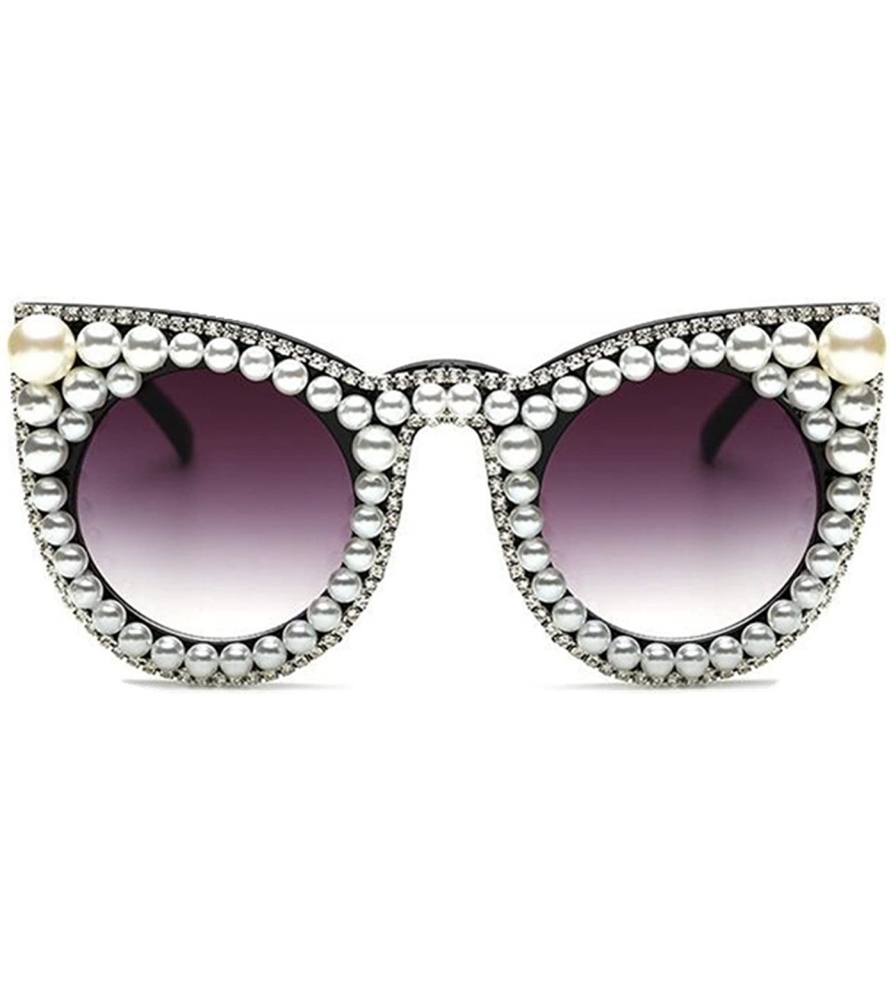 Oversized Women's Oversized Cat Eye Pearl Rhinestone UV protection Sunglasses(S278) - Pearl Rhinestone - CK183KZRMZ8 $33.87
