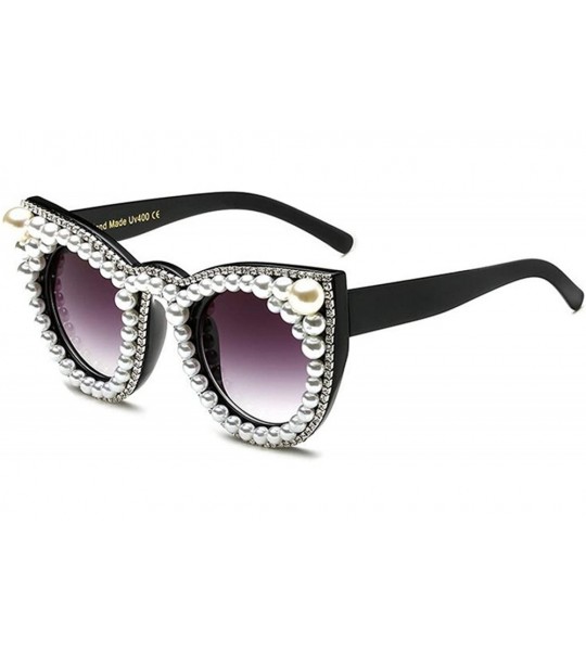 Oversized Women's Oversized Cat Eye Pearl Rhinestone UV protection Sunglasses(S278) - Pearl Rhinestone - CK183KZRMZ8 $33.87