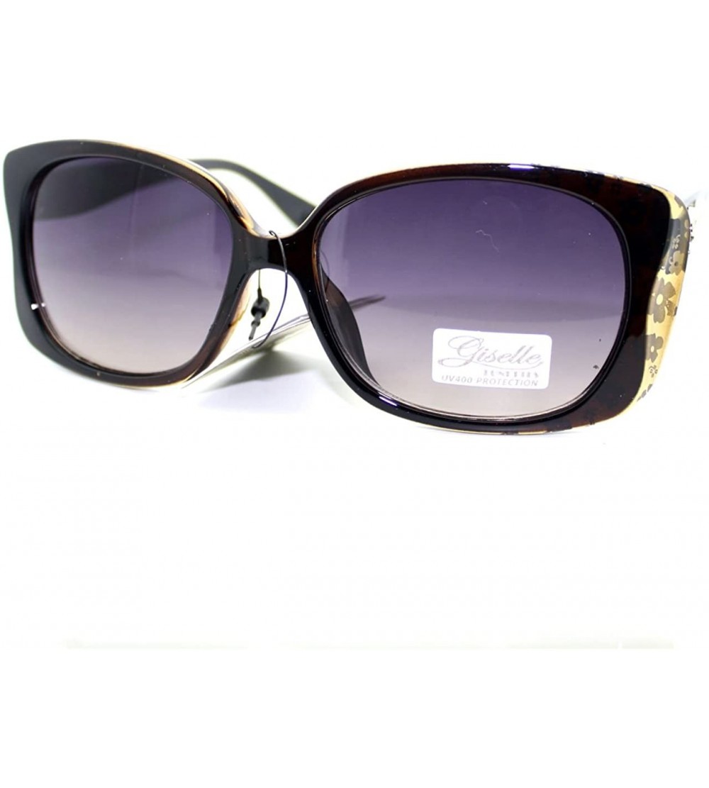 Butterfly Womens Fashion Sunglasses Rectangle Butterfly Frame Floral Print - Brown - CT11V50BCEJ $19.55