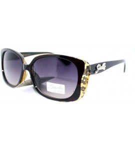 Butterfly Womens Fashion Sunglasses Rectangle Butterfly Frame Floral Print - Brown - CT11V50BCEJ $19.55