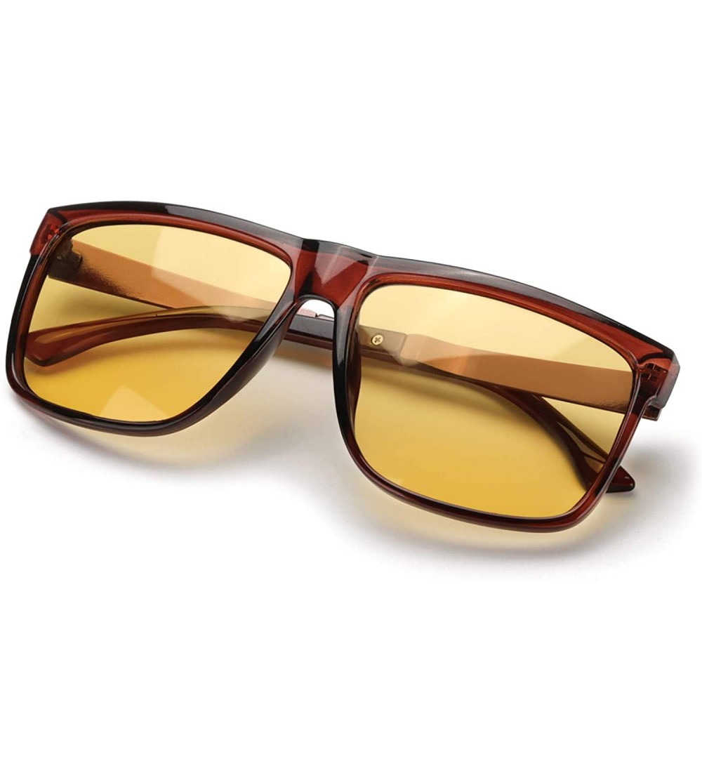 Rectangular Night-Driving Glasses for Men HD Polarized Yellow Lens 100% UVA/UVB Protection - CQ18Z9666QW $33.49