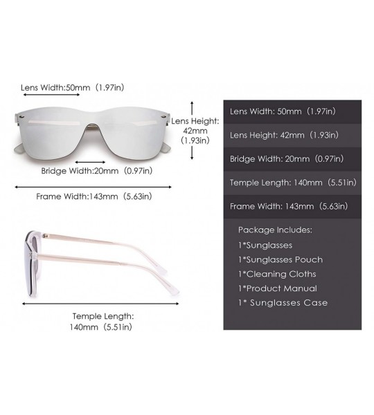 Cat Eye Rimless Mirrored Sunglasses One Piece Frameless Eyeglasses Men Women - Transparent Frame / Mirror Silver Lens - C9184...