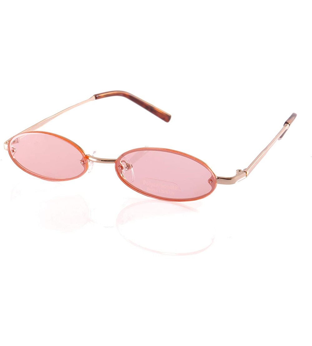 Rimless Rimless Tinted Flat Lens Slim Oval Round Retro Sunglasses A243 A244 - (Tinted) Pink - CJ18L5A4KA2 $25.92